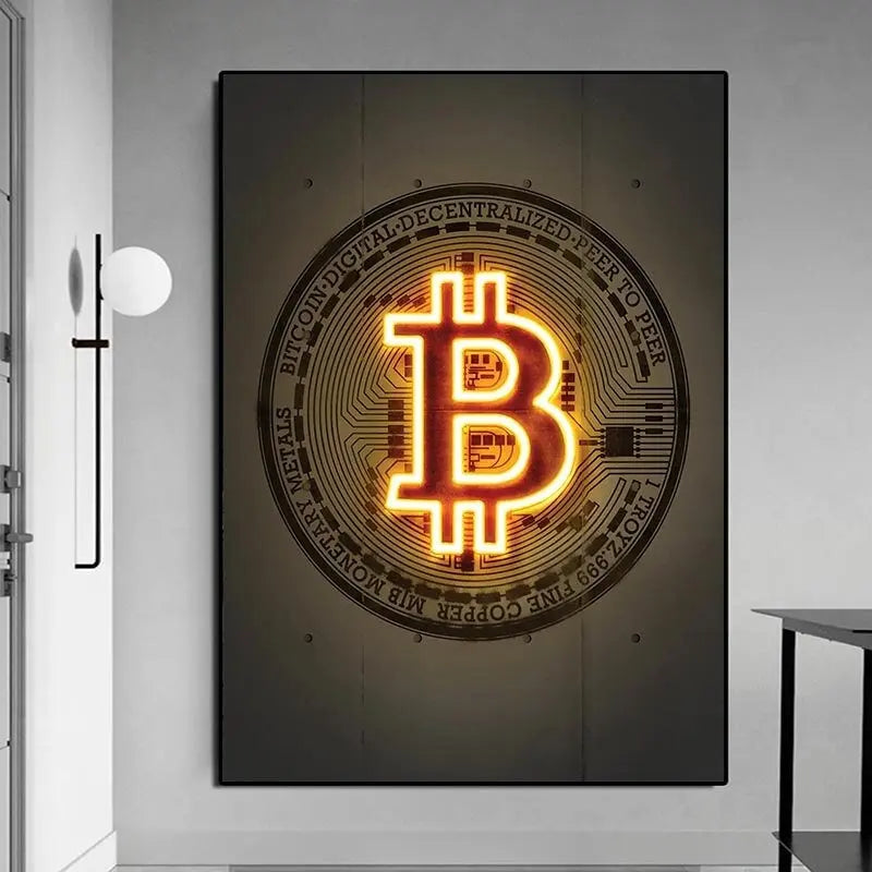 Neon Bitcoin Bull Crypto Gold Wall Art Poster