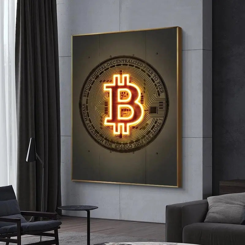 Neon Bitcoin Bull Crypto Gold Wall Art Poster
