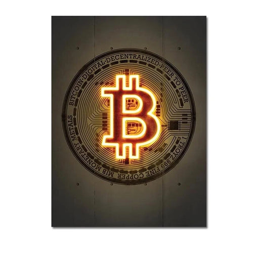 Neon Bitcoin Bull Crypto Gold Wall Art Poster
