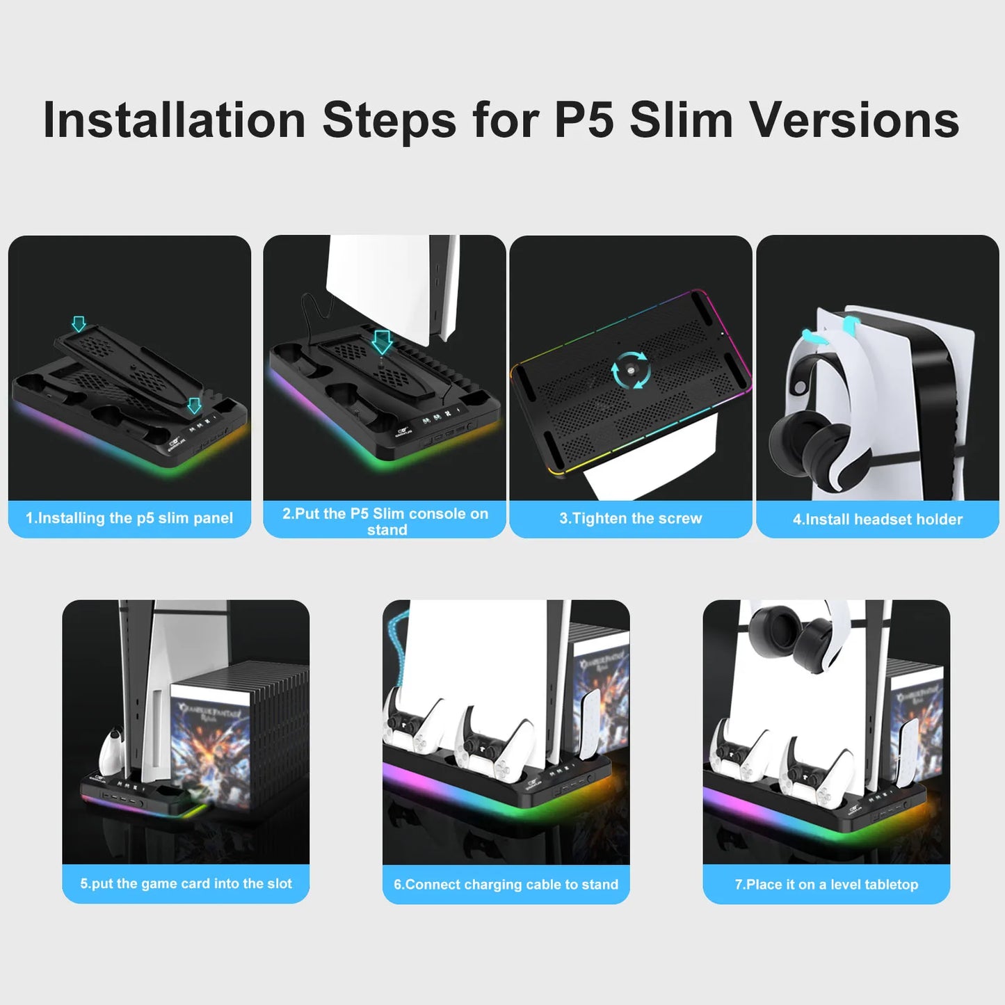 GAMINJA RGB Cooling Base Gamepad Charging Stand For PS5 Console Holder
