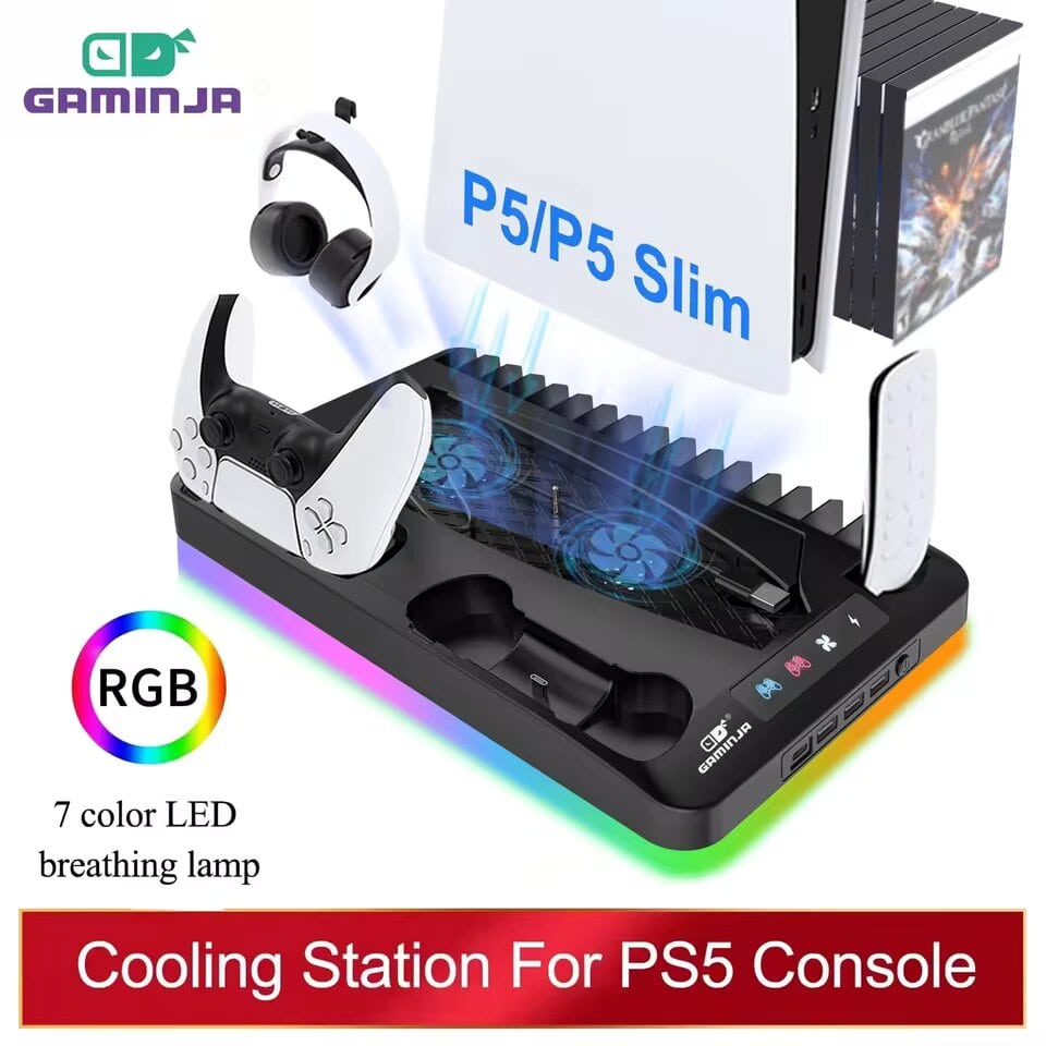 GAMINJA RGB Cooling Base Gamepad Charging Stand For PS5 Console Holder