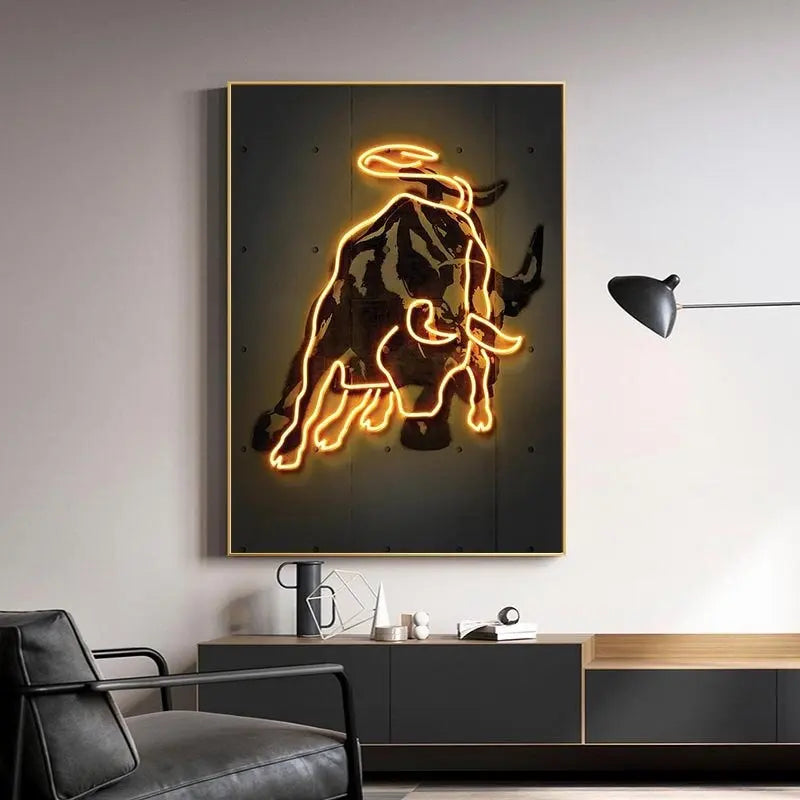 Neon Bitcoin Bull Crypto Gold Wall Art Poster