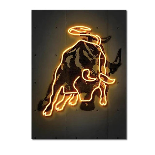 Neon Bitcoin Bull Crypto Gold Wall Art Poster