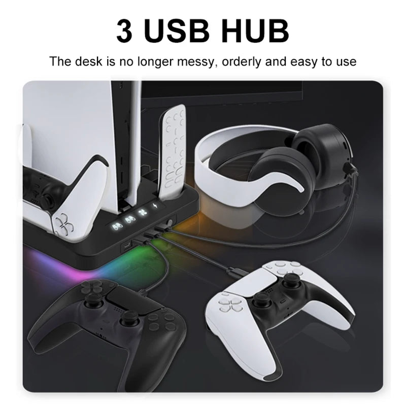GAMINJA RGB Cooling Base Gamepad Charging Stand For PS5 Console Holder