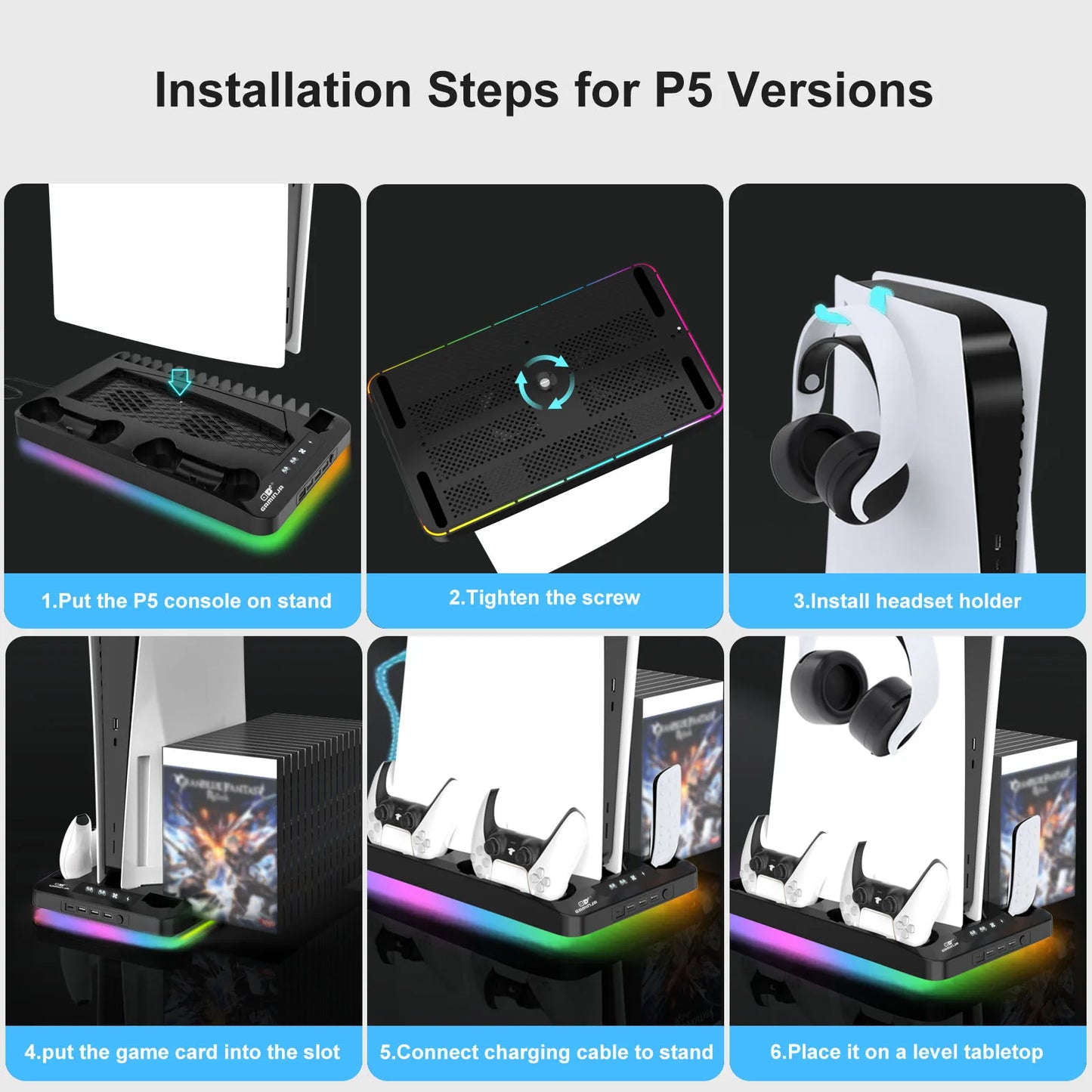 GAMINJA RGB Cooling Base Gamepad Charging Stand For PS5 Console Holder