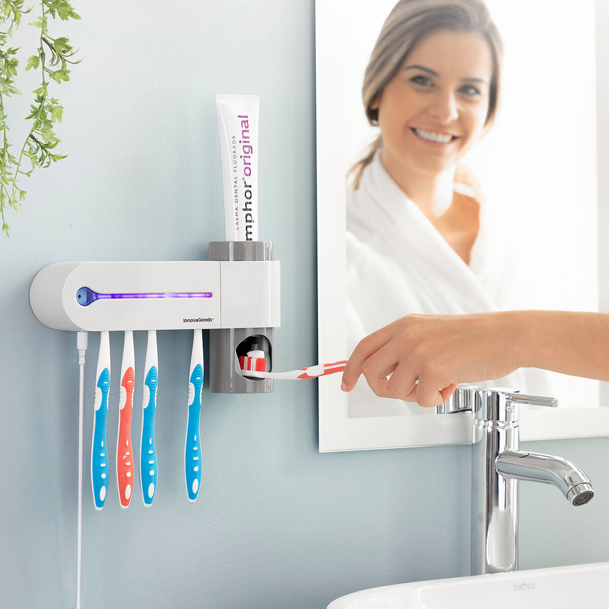 UV Toothbrush Steriliser with Stand and Toothpaste Dispenser