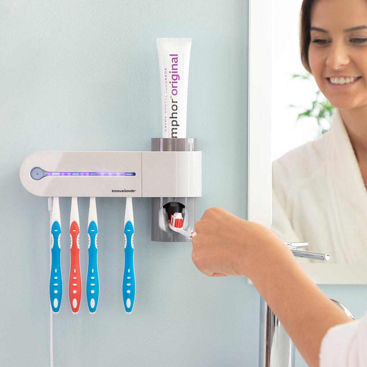 UV Toothbrush Steriliser with Stand and Toothpaste Dispenser