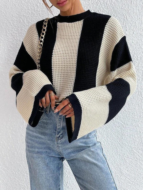Color block striped bell sleeve sweater - The Swift Market