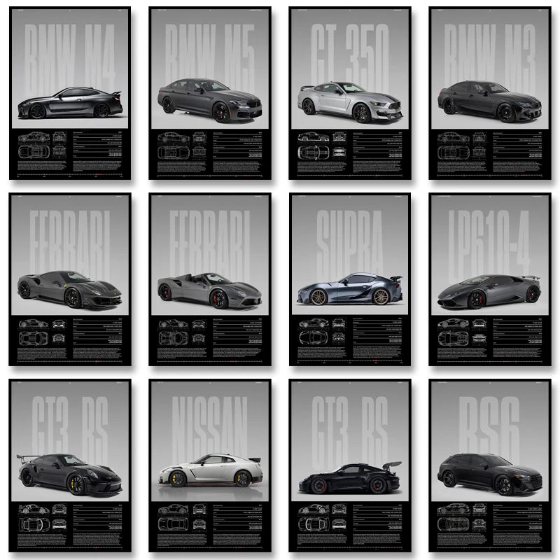 Black & White Famous Cars Posters