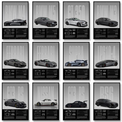 Black & White Famous Cars Posters