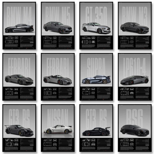 Black & White Famous Cars Posters