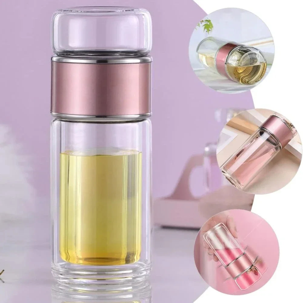 Tea Water Bottle High Borosilicate Glass Double Layer Tea Water