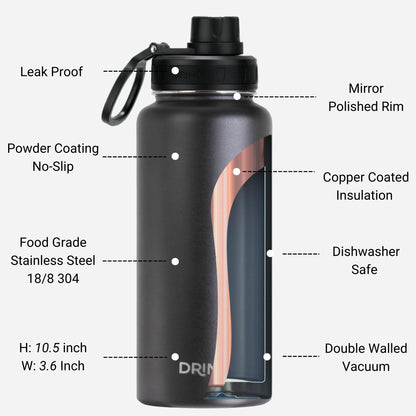 DRINCO® 32oz Stainless Steel Water Bottle - Black