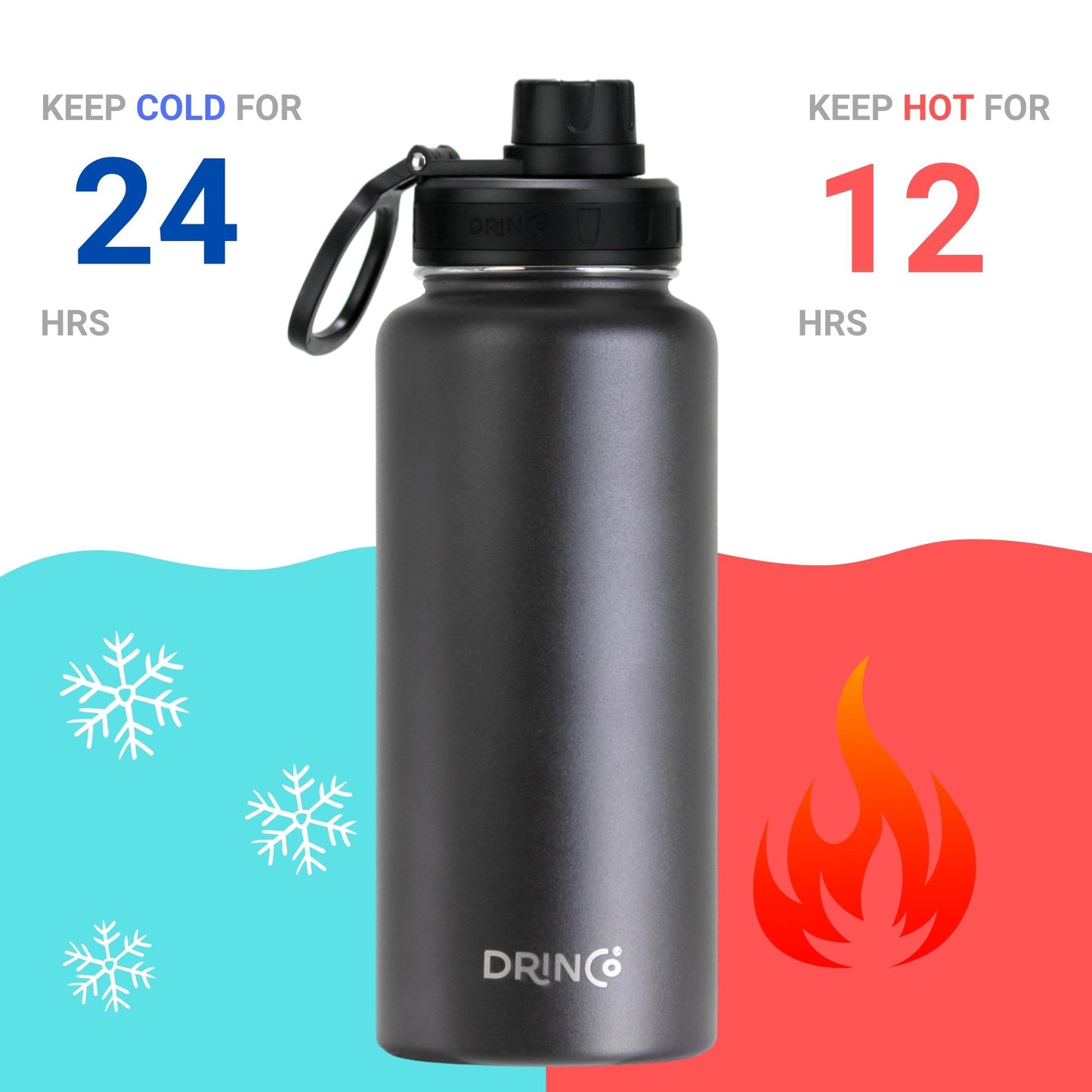 DRINCO® 32oz Stainless Steel Water Bottle - Black